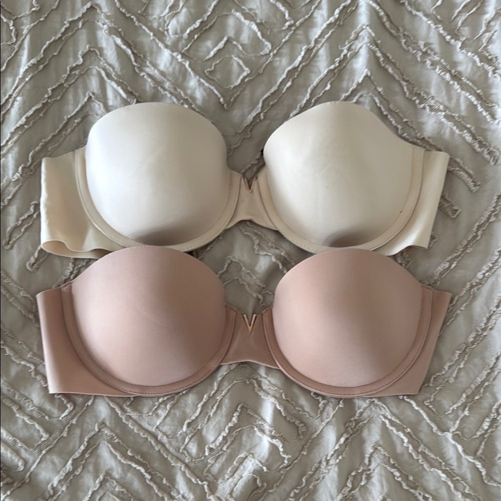 Victoria's Secret Cream and Tan Strapless Bras